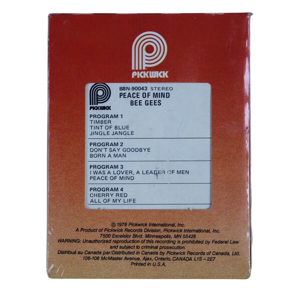 Bee Gees Peace of Mind 8 Track Cartridge Pickwick B8N-90043 New Sealed - Picture 2 of 3